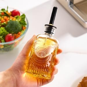 Baalaka Olive Oil Dispenser Bottle for Kitchen with Metal Spout, Glass Oil Bottles 7OZ, Elegant Glass Cooking Dispenser for Kitchen Juice Mouthwash Honey Syrup Coffee Syrup-2pcs