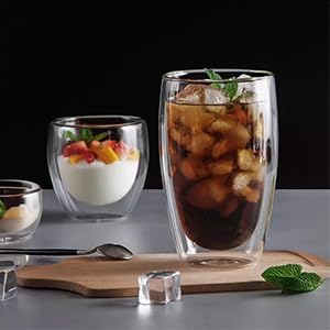 Set of 4 Double Wall Glass Coffee Mugs (15oz) - Insulated Clear Borosilicate Glass Cups for Latte, Cappuccino, Tea, and Espresso - Heat Resistant Glassware Gift for Christmas & Birthday