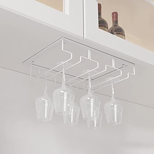 Hanging Stemware Holder - Wine Glass Hanger Rack Under Cabinet Stemware Wine Glass Holder Storage Hanger for Bar Kitchen Cabinet (3 Rows 1 Pack)