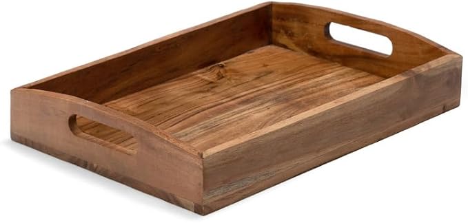 Acacia Wood Serving Tray - 16 Inch Wooden Tray with Natural Food-Safe PU Coating, Brown