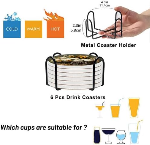 Pumpkin Coasters Set of 6, 4inch Coasters for Drinks Absorbent Stone with Holder Fall Decorations Ceramic Drink Coaster for Tabletop Protection, Coffee Table Decor for Home Decor