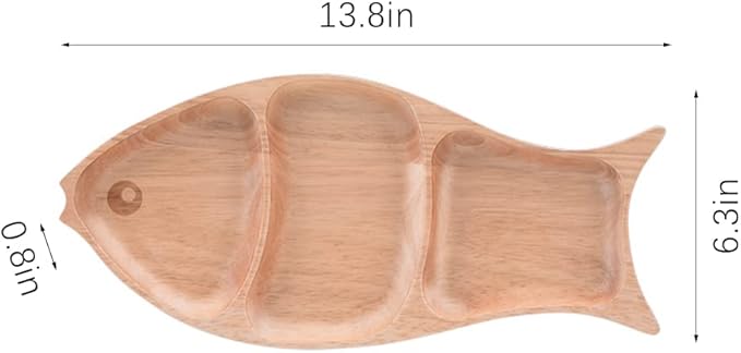 WAYUTO Serving Plate Wooden Divided Serving Tray Decorative Compartment Appetizer Tray Fish Shape Snack Fruit Dried Fruit Storage Plate with 3 Sections Breakfast Table Kitchen Decor Rubber Wood