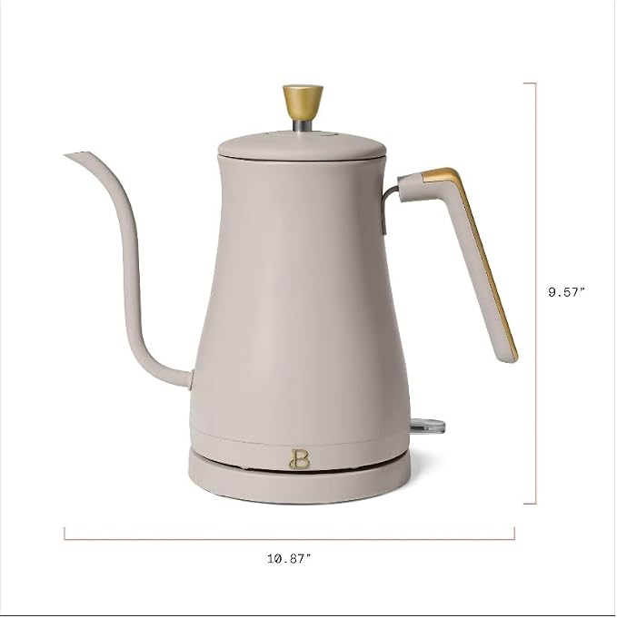 Beautiful Electric Gooseneck Kettle, 1 Liter, 1200W, Stainless Steel Interior, Fast Boil, Precision Pour Spout, Auto Shut-Off & Boil-Dry Protection (Beige)