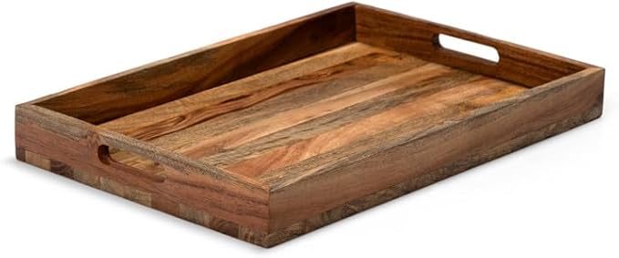 Acacia and Mango Wood Serving Tray, 16 x 11 Inches, Brown, 1 lb