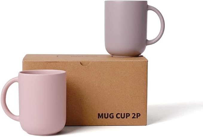 12 oz Ceramic Coffee Mug, Matte Pink White Gray Coffee Mug for Office and Home, Handmade in Korea! Set of 2 (MilkWhite)