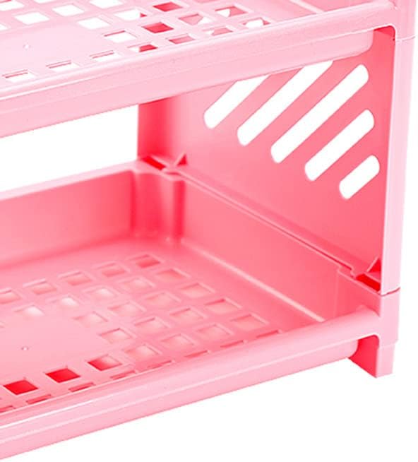 2 Tier Plastic Countertop Shelf Organizer Storage Rack, Multifunction Pantry Storage Organizer Kitchen Spice Rack Bathroom Shelf Organizer Tabletop Shelf Organizer (Pink)