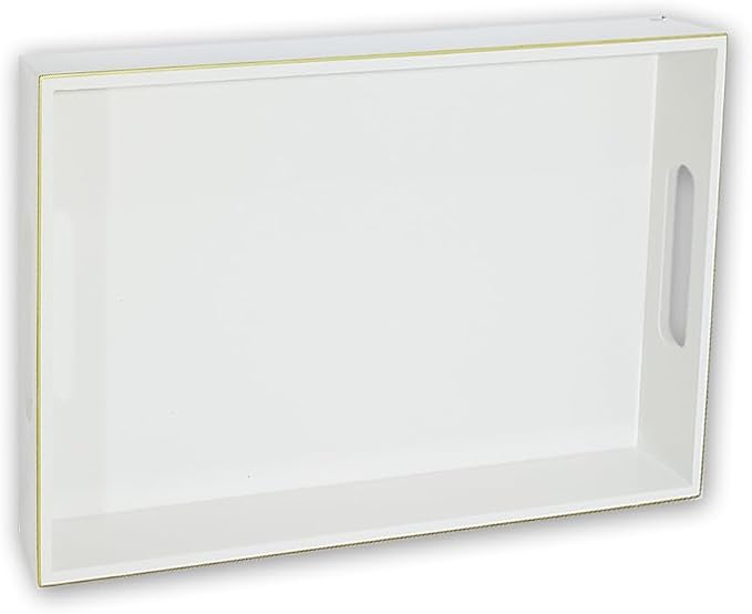 Handcrafted Wooden Serving Tray | Tray with Handle for Snacks, Tea, Kitchen, Coffee Table, Dining | High Gloss Finish with Gold Trim |12.25 x 7.75 x 1.5 inches (Egg Shell)