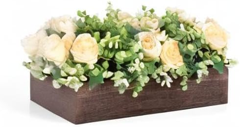 Dahey Centerpiece Table Decorations for Dining Room Farmhouse Table Centerpieces Decor Wood Tray with 3 Artificial Flowers and 2 Eucalyptus for Living Room Kitchen Table, 14.1" x 4.7" x 3.1"