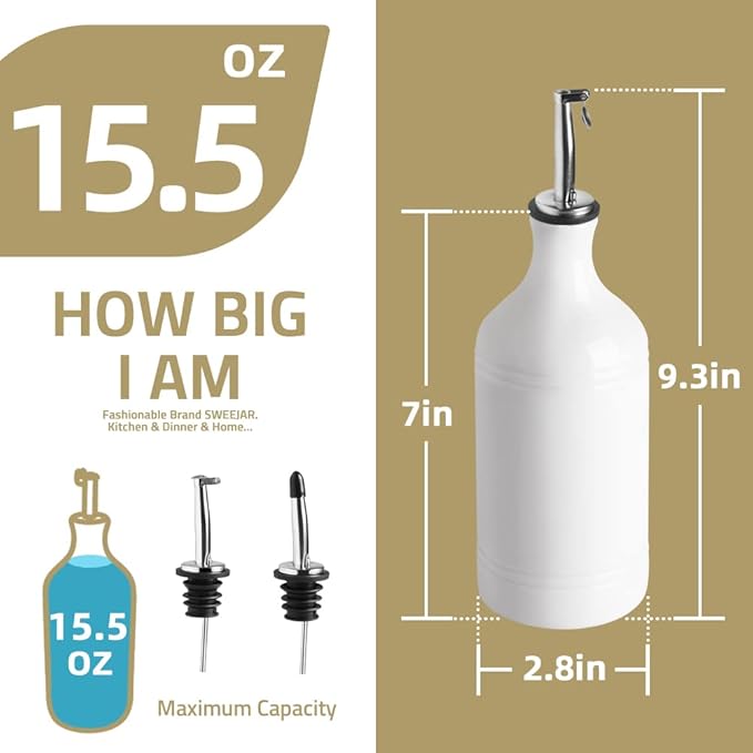 Sweejar Ceramic Olive Oil Dispenser Bottle, Opaque Oil Cruet Protects to Reduce Oxidation, Suitable for Storage Vinegar, Coffee Syrups & Other Liquids, Pack of 1, 15.5 Fl Oz(Gradient Green)