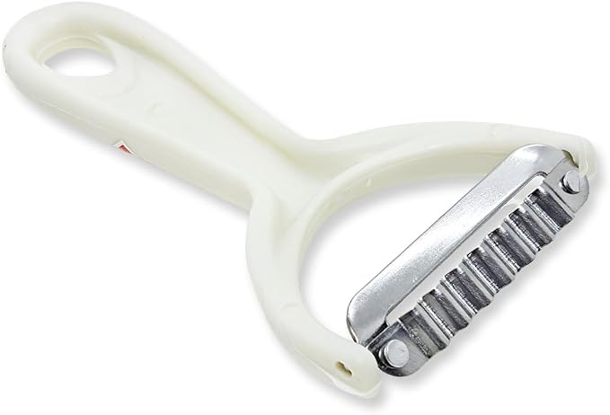 WitnyStore Kitchen Tool 5⅞" Long White Plastic Handle Stainless Steel Wavy Peeler Grater Shredder - Thai Cooking Utensils Multipurpose Portable Hand-Held Cookery Equipments for Food Fruit Vegetable