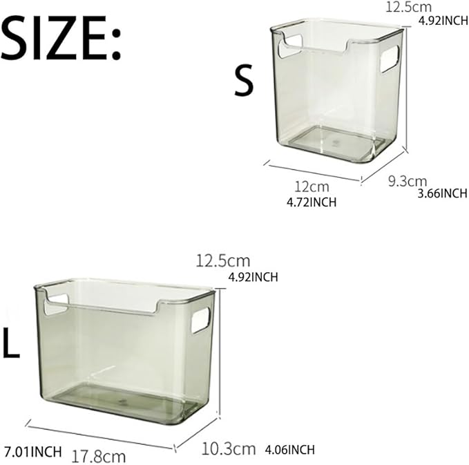 Crystal Clear Freezer Storage Bins - Stackable Plastic Organizer Bins with Handles for Fridge, Pantry Organizers and Storage, Acrylic Bins for Kitchen Cabinet (L*4Pcs)