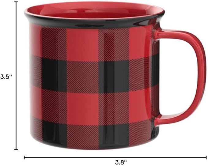 Now Designs Red Buffalo Check Heritage Stoneware Mug 12 oz, Set of 2