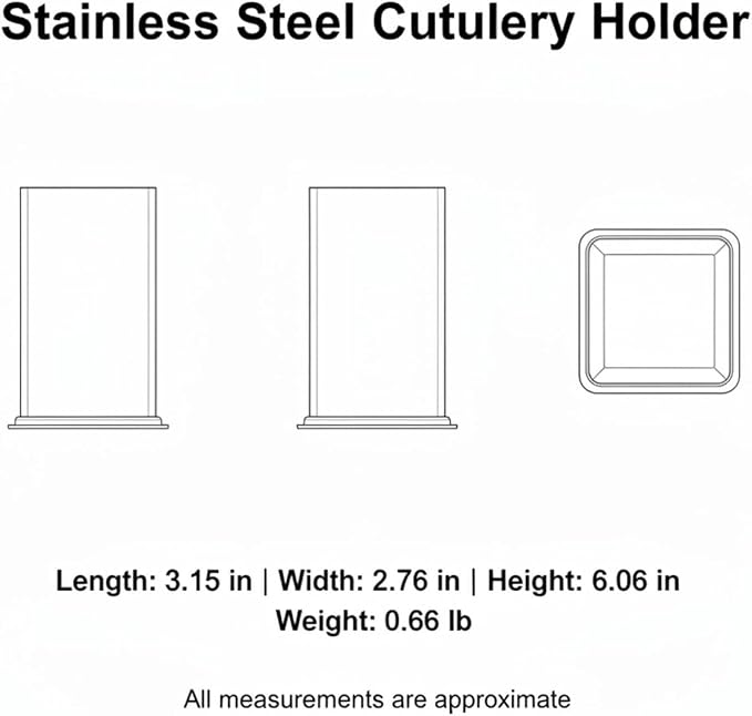 1 PC Stainless Steel Utensil Crock, Square Cutlery Holder with Drain Slots for Countertop Drying and Kitchen Organization