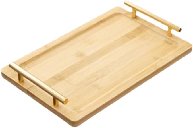 Serving Tray Coffee Table Tray with Metal Handles Rectangular Serving Platter Snack Trays for Food Dinner Counter Table Decor, M