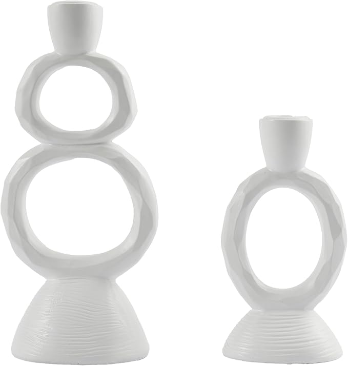 White Taper Candle Holders for Candlesticks, Unique Decorative Candlesticks Holder Home Decor Set of 2 for Fall Thanksgiving Wedding Table Centerpiece Decorations, Modern Aesthetic Room Decor(Resin)