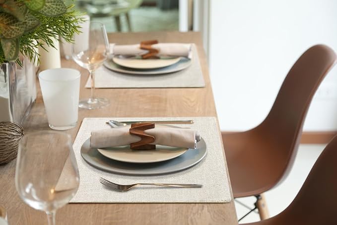 homing Faux Cotton Linen Placemats Set of 6, Cloth Washable Farmhouse Dining Table Mats for Indoors & Outdoors, Easy to Clean, Neutral Beige, 13 x 19 Inch