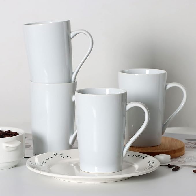 12 oz Coffee Mugs for Office Home, M099 Novelty Marble Ceramic Cup for Men Women, Set of 4, White