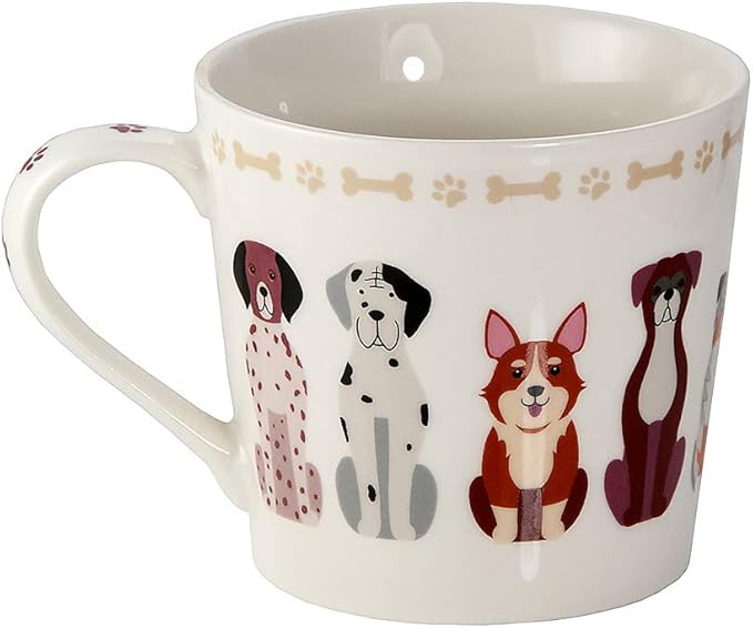 SPOTTED DOG GIFT COMPANY Dog Mugs, 13 oz Coffee Mug Set of 4, Happy Dogs Themed Ceramic Tea Cups, Microwave & Dishwasher Safe, Dog Lover Gifts for Women & Animal Lovers