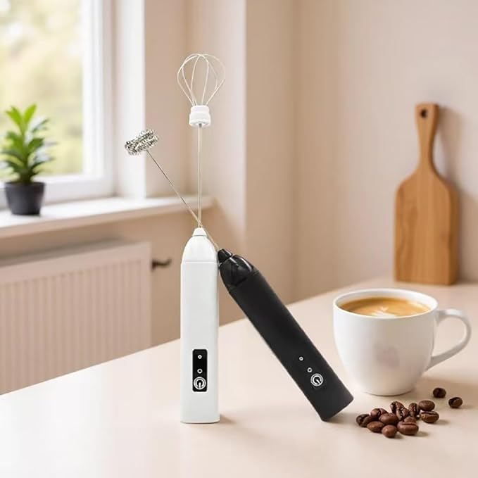 Milk Frother Handheld Rechargeable – Electric Matcha Whisk & Drink Mixer, Foam Maker for Latte, Cappuccino, Bulletproof Coffee, Portable Stainless Steel Frother for Home, Office & Travel. (Black)