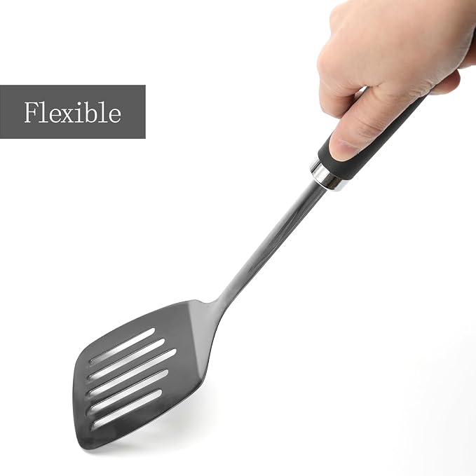 Black Stainless Steel Slotted Turner Spatula, Metal Spatula for Cast Iron & Stainless Steel Pans, Kitchen Turner for Eggs, Burgers, Dishwasher Safe