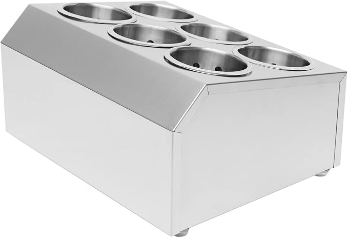 6-Compartment Restaurant Utensil Holder, Stainless Steel Cutlery Organizer, Countertop Silverware Holder for Kitchen, Bars, Coffee Shops, Restaurants, Hotels