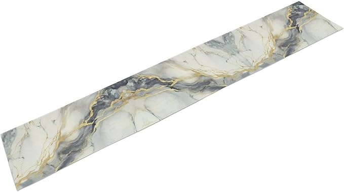 Marble Table Runner, Abstract White Grey and Gold Modern Luxury Texture Printed Linen Table Runners for Living Room Kitchen Dining Room Party Holiday Home Decor 13" W x 60" L