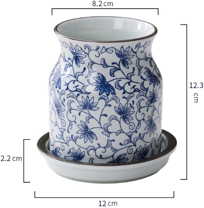 WAIT FLY Blue and White Porcelain Kitchen Utensil Holder with Bottom Flatware Storage Organizer Utensil Crock for Countertop Kitchen Counter Decor-4.8 Inch