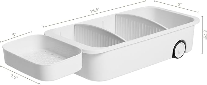 GAROOD Kitchen Under Sink Organizer Cleaning Supply Caddy Storage Bin Under Sink Caddy Rolling Cleaning Organizer with wheels Pull out tray Bathroom Organizers Storage 16.5*8*3.75 in - White 2 pack