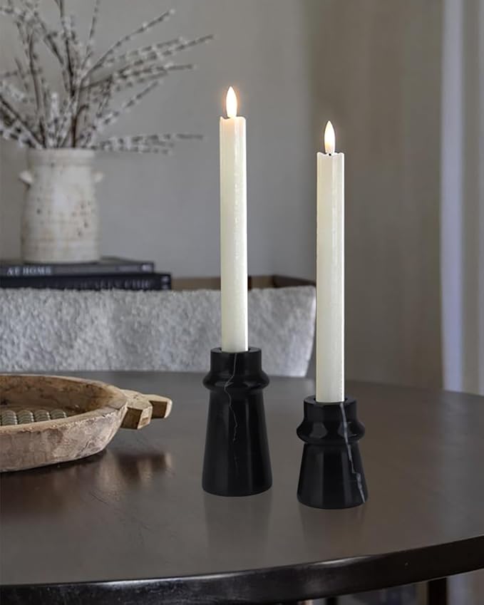 Vixdonos Marble Candle Holder Set of 2 Taper Candle Candlestick Mantle Candle Stand for Home Decor,Wedding,Party and Table Centerpieces(Black)