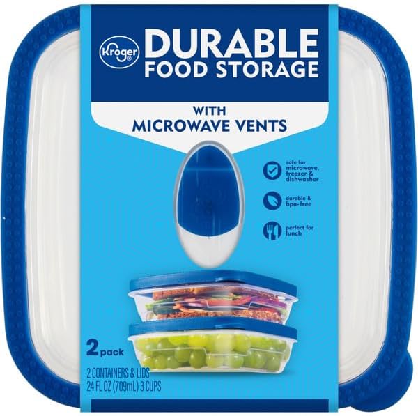 Food Storage Containers with Lids – 2 Pack Durable Reusable Plastic Meal Prep Containers, Microwave Freezer & Dishwasher Safe Kitchen Storage with Steam Vent Lids