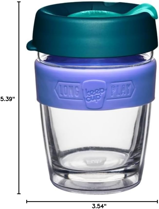 KeepCup Longplay - Reusable Coffee Cup, Double Wall Glass with Removable sleeve and splashproof sipper lid - 12oz/340ml - Haze