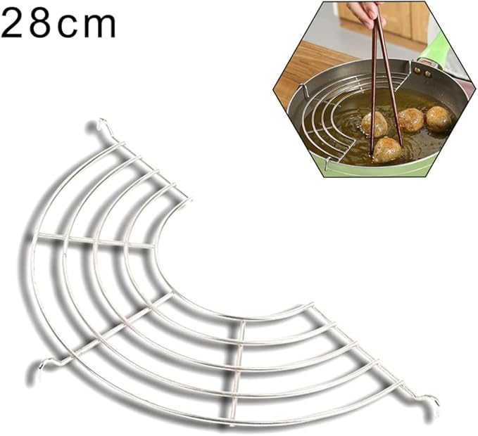1PC Stainless Steel Oil Drain Frying Rack Semi-Circular Oil Drain Rack Fritters Filter Oil Net Home Baking Cooking Oil Drip Filter(28CM) Stainless Steel Cooling Racks