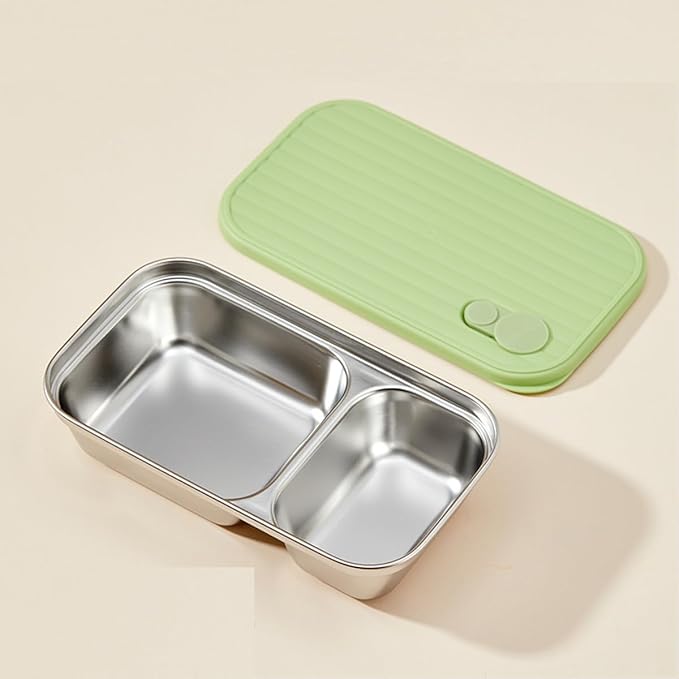 Stainless Steel Snack Containers Individual Household Food Container,Reusable Divided Food Storage Condiment Containers with Lids - Food Lunch Meal Prep Box for Travel Camping (2 Compartment)