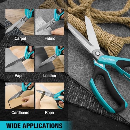 DURATECH 10" All-Purpose Heavy Duty Scissors, Stainless Steel Utility Scissors with Ergonomic Handle, Industrial Shears for Carpet, Leather, Fabric, and Household Use (Pack of 2)