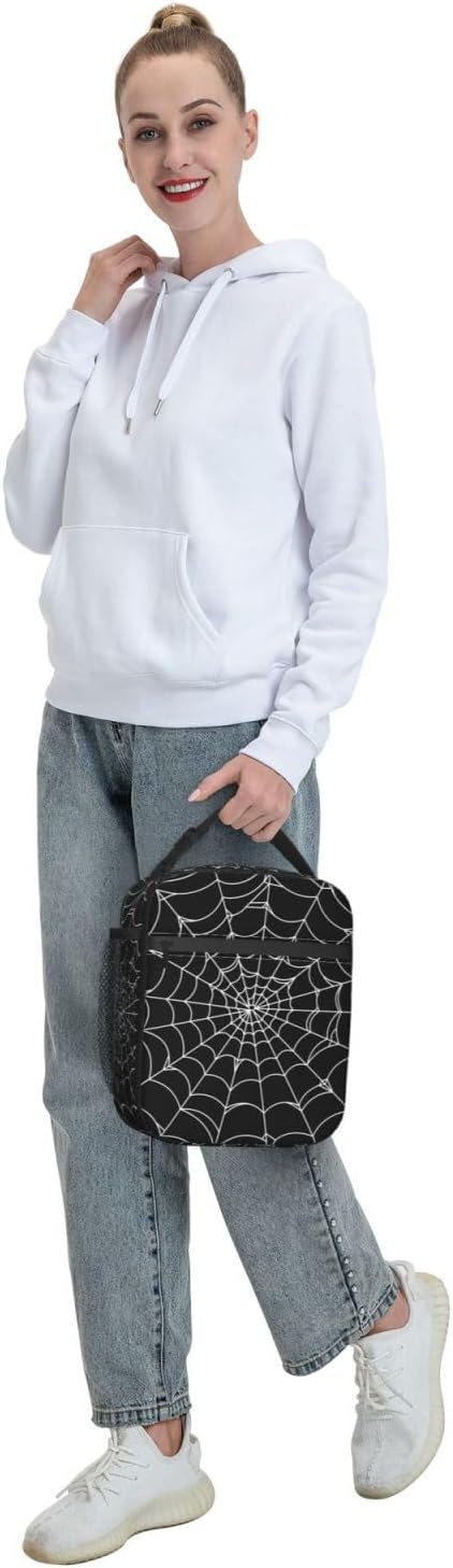 Goth Spider Web Lunch Box Insulated Lunch Bag for Women Men Reusable Portable Leakproof Lunchbox Tote Cooler Thermal Bag for Office Work Picnic Travel