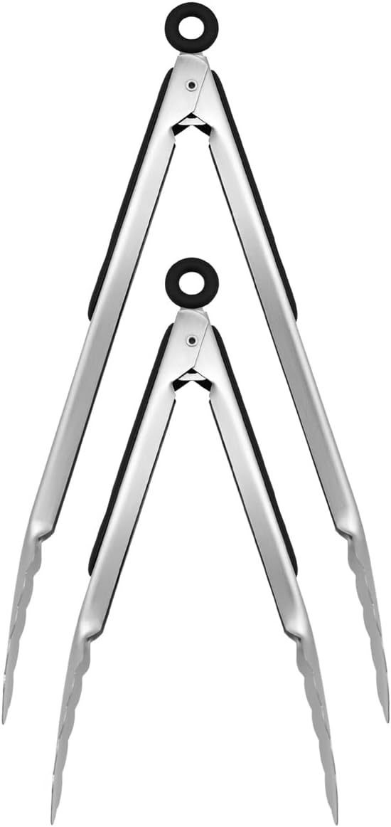 600℉ Heat Resistant Kitchen Tongs with Locking, Set of 9-inch and 12-inch Stainless Steel Metal Cooking Tongs with Non-Slip Grip, Perfect for Grilling, Barbecue (BBQ) and More