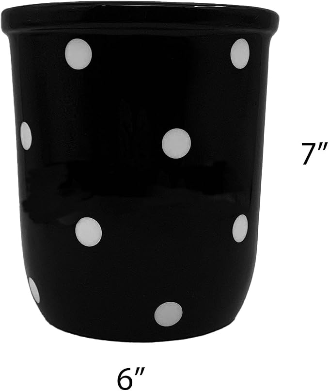 ACK Utensil Holder, Utensil Crock, Modern Kitchen Decor, Kitchen Storage (Polka Dots Black)