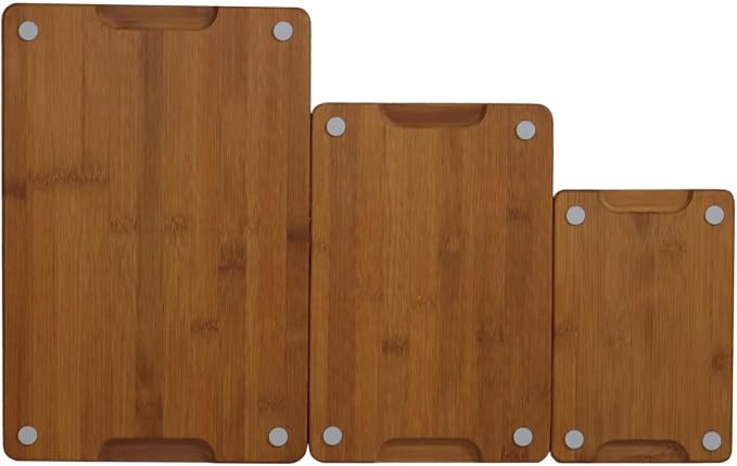 3-Piece Bamboo Cutting Board Set with Holder, Deep Juice Groove, Wooden Chopping Boards for Kitchen, Meat, Vegetables, Cheese & Bread