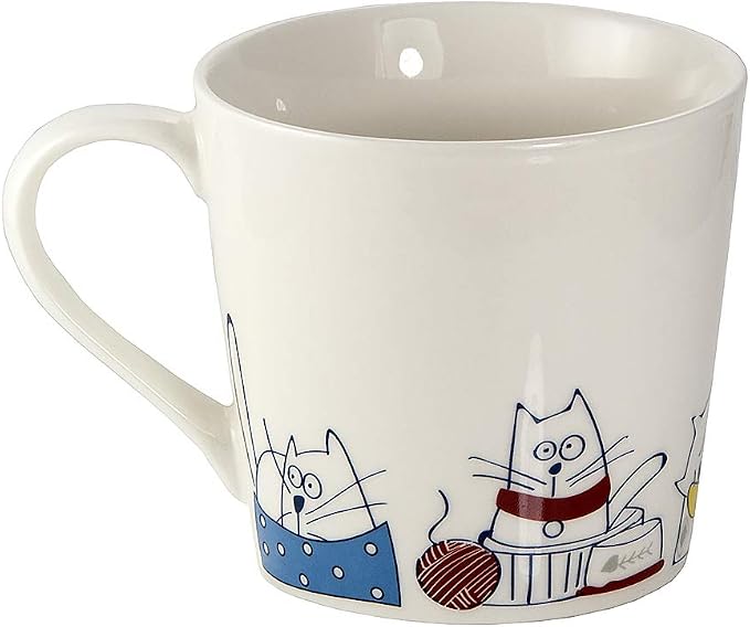 SPOTTED DOG GIFT COMPANY Cat Mugs, 13 oz Coffee Mug Set of 4, Funny Cartoon Cats Themed Ceramic Tea Cups, Microwave & Dishwasher Safe, Cute Cat Gifts for Women and Animal Lovers