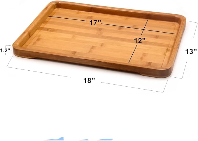 Bamber Large Bamboo Serving Tray Decorative Coffee Tea Platter 18 x 13 x 1.2 Inches