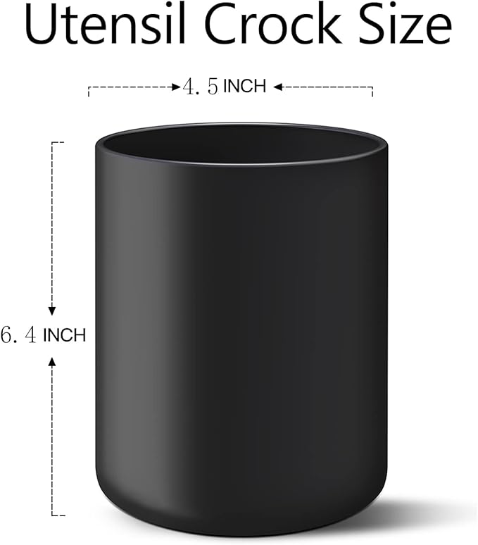 LATCHHOOK Matte Black Utensil Holder for Kitchen Counter, Ceramic Kitchen Utensils Holder for Countertop Easy to Clean, High 6.4” Modern Cooking Spatula Holder Crock for Home decor 4.5×6.4 In