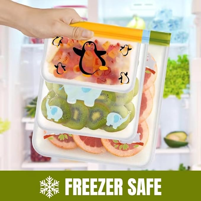 Dishwasher Safe 24 Pack Reusable Freezer bags Storage Vegetable Bags -BPA Free Leakproof Food Storage Bags Reusable Silicone for Marinate Meats