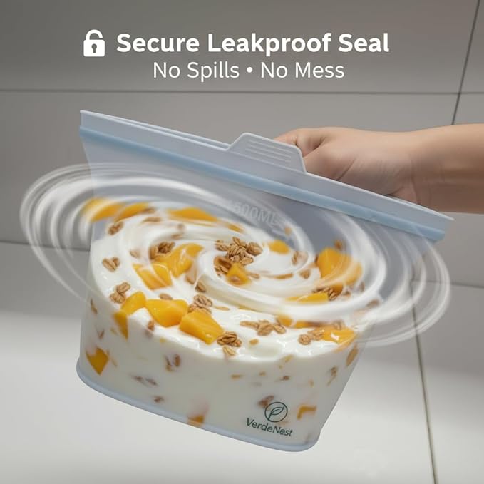 Reusable Silicone Food Storage Bags – 6 Pack Stand-Up Leakproof BPA-Free Silicone Bags for Meal Prep, Sandwich, Snacks & Freezer Storage (500ml, 1000ml, 1500ml)