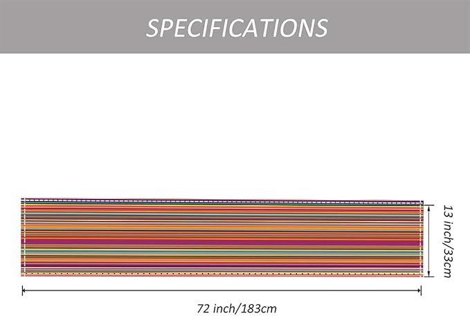 Niviy Bright Colorful Striped Mexican Table Runner, 12x72 Inch Cinco De Mayo Party Decorations, Rainbow Colored Geometric Pattern Table Runners for Holiday Party Kitchen Dining Room Decoration