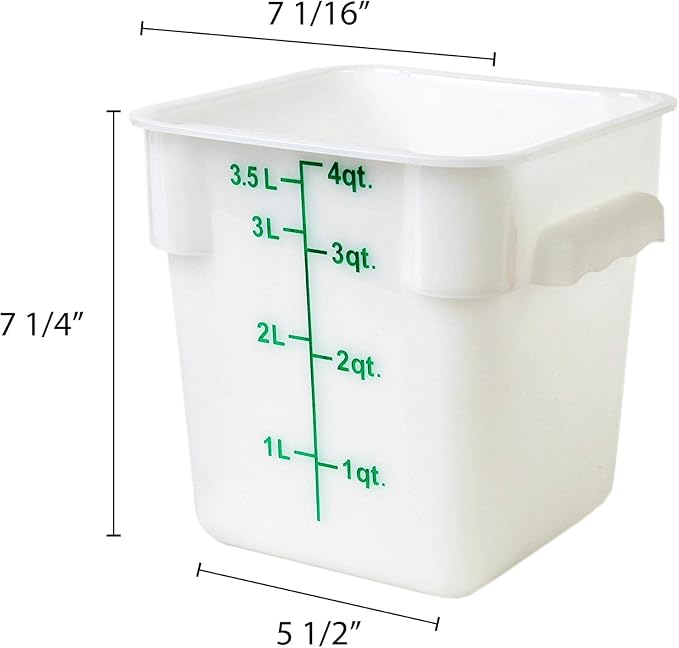 TrueCraftware- 4 Quart White Square Food Storage Container Polypropylene- Commercial Reusable Food Container Canister with Measurement Markings for Meal Prep Pantry Kitchen
