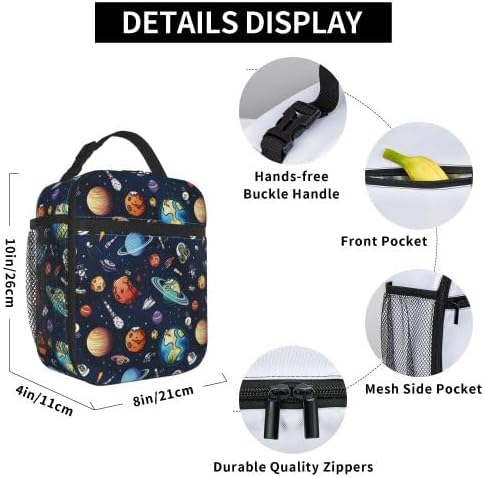 YETTA YANG Galaxy Spacecraft Astronaut Space Navy Blue Portable Lunch Bag Insulated Lunch Box Reusable Totes For Women Men Work Picnic Camping
