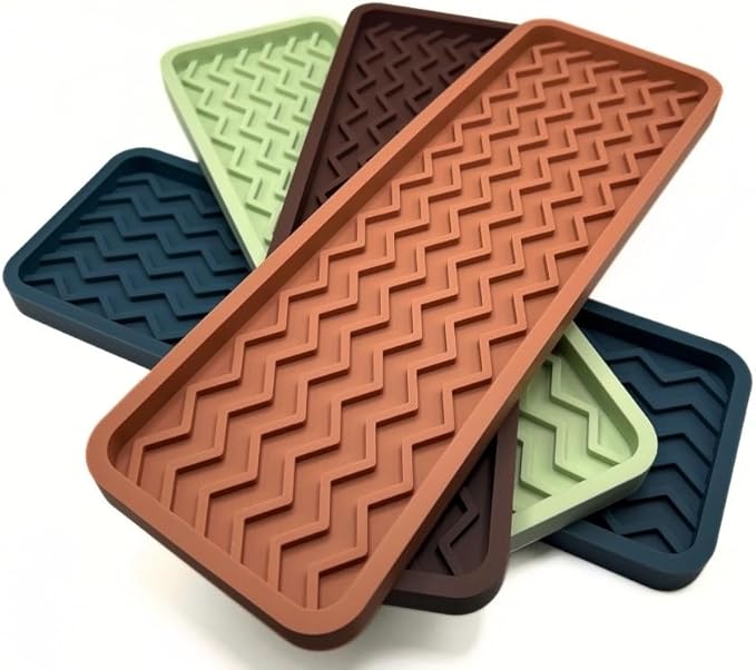 Silicone Sink Organizer Tray, Rectangular, Modern Style, Heat Safe, Dishwasher Safe, for Bathroom and Kitchen Organization (Pistachio, 12"x4", Chevron Pattern)