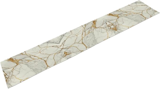 Marble Table Runner, Abstract White and Gold Modern Luxury Texture Printed Linen Table Runners for Living Room Kitchen Dining Room Party Holiday Home Decor 13" W x 60" L