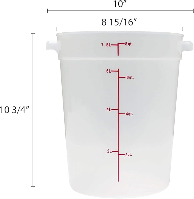 TrueCraftware- 8 Qt. Round Food Storage Container Translucent Polypropylene- Commercial Food Storage Containers Meal Prep Containers Reusable Food Containers for Pantry Kitchen Storage Organization