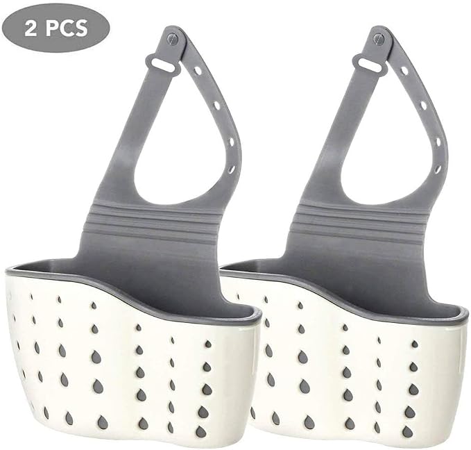 EC ELEGANTCHARM Kitchen Sink Caddy Sponge Holder Silicone Plastic Soap Holder Hanging Ajustable Strap Faucet Caddy with Drain Holes for Drying